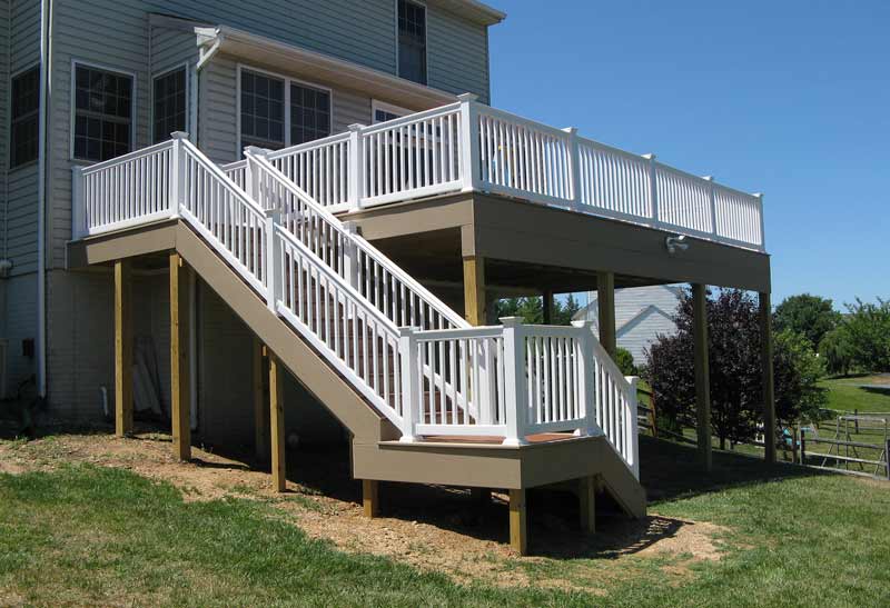 second story deck with white railings
